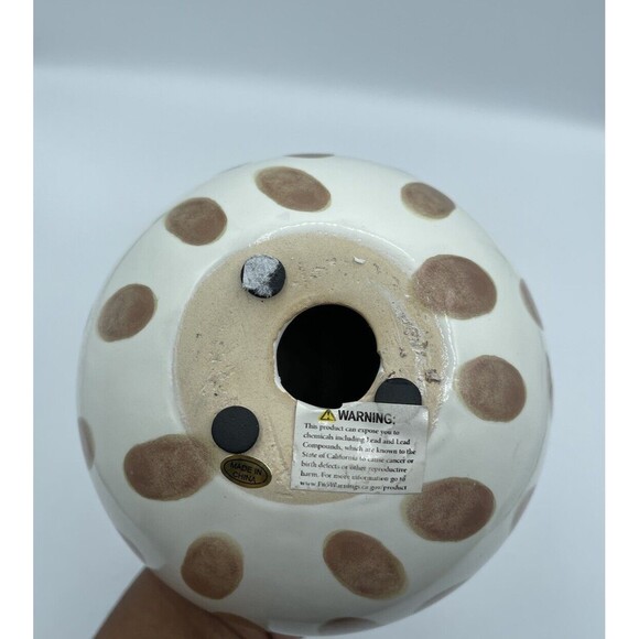 Painted Ceramic Sphere Sculpture, White with Brown Spots, Circumference 18.5in - Picture 5 of 6